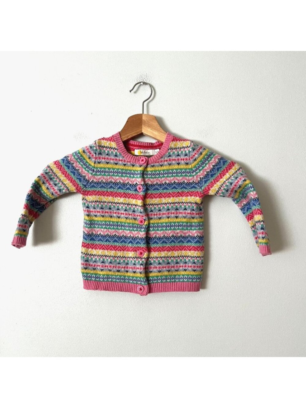Baby Boden Striped Multicolor Fair Isle Cotton Blend Cardigan Sweater 18-24 Mo